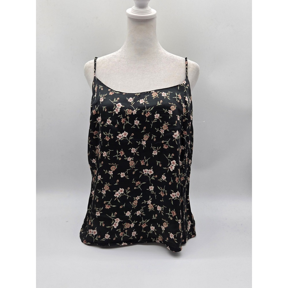Honey Punch Women's Large Black Floral Satin Cami Tank Top 101-559